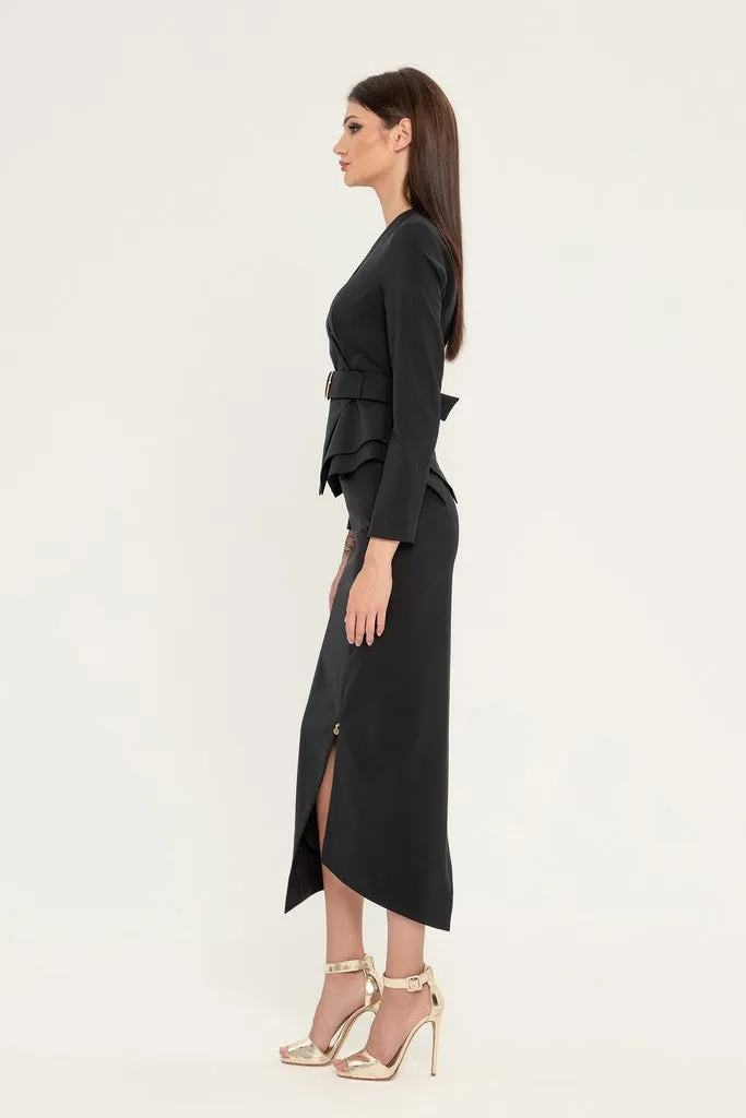 Black Office Suit (Long Sleeve Jacket & Pencil Skirt) with Belt