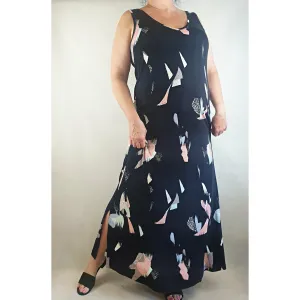 Black pre-owned maxi sleeveless dress with colourful strips size XL (best fits size 16)