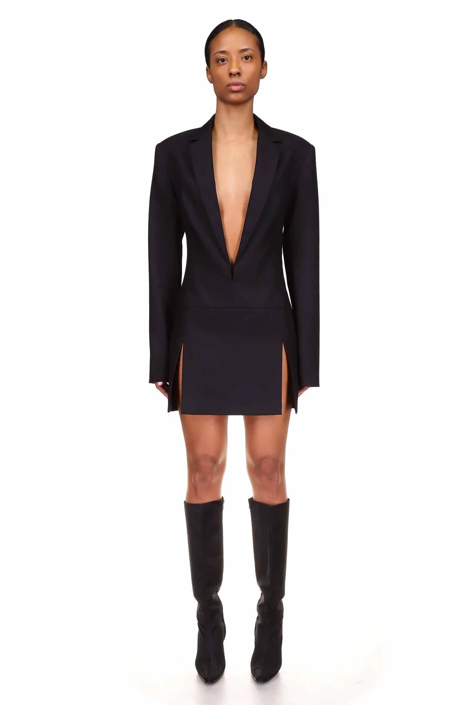 Black Wool Mini Jacket Dress