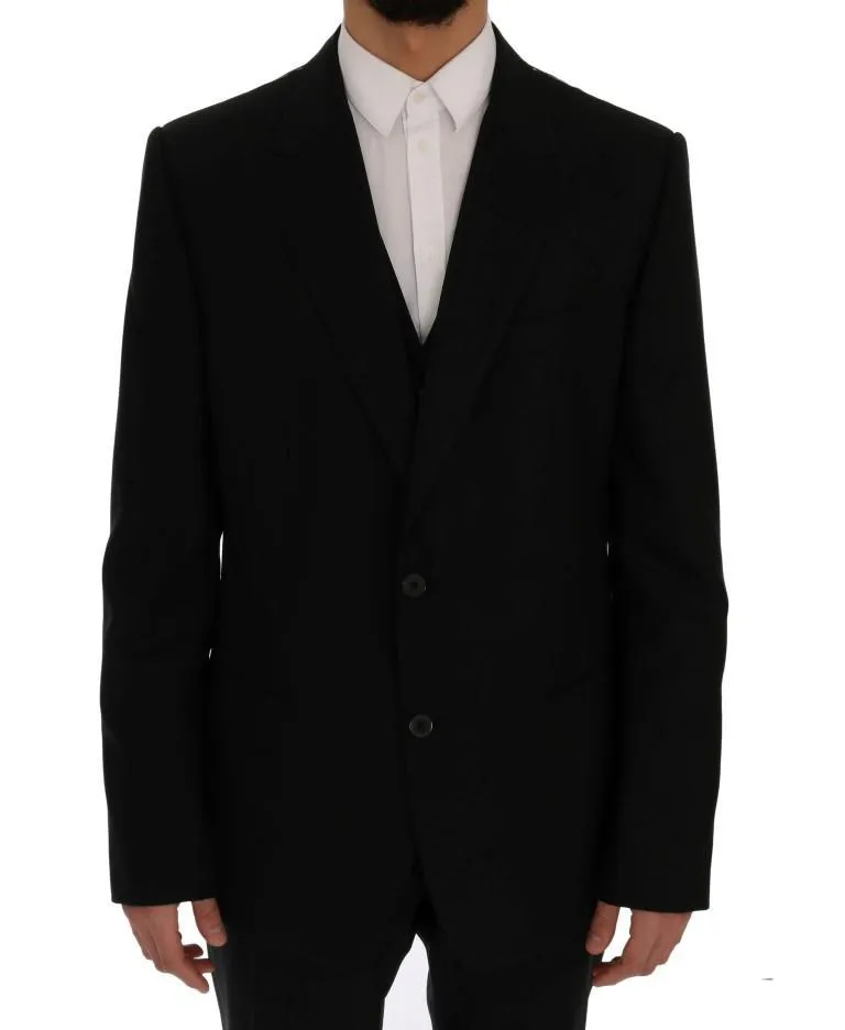 Black Wool Slim Fit 3 Piece Suit