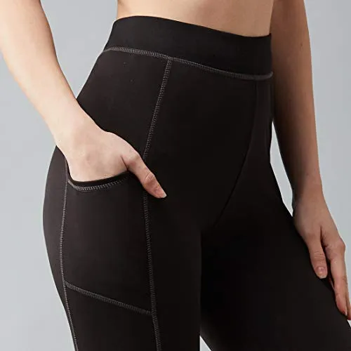 BLINKIN Yoga Gym Workout and Active Sports Fitness Activewear 3/4th Skinny Fit Capri Tights for Women|Girls with Side Pockets(015,Black with Grey Contrast Thread,Size_L)
