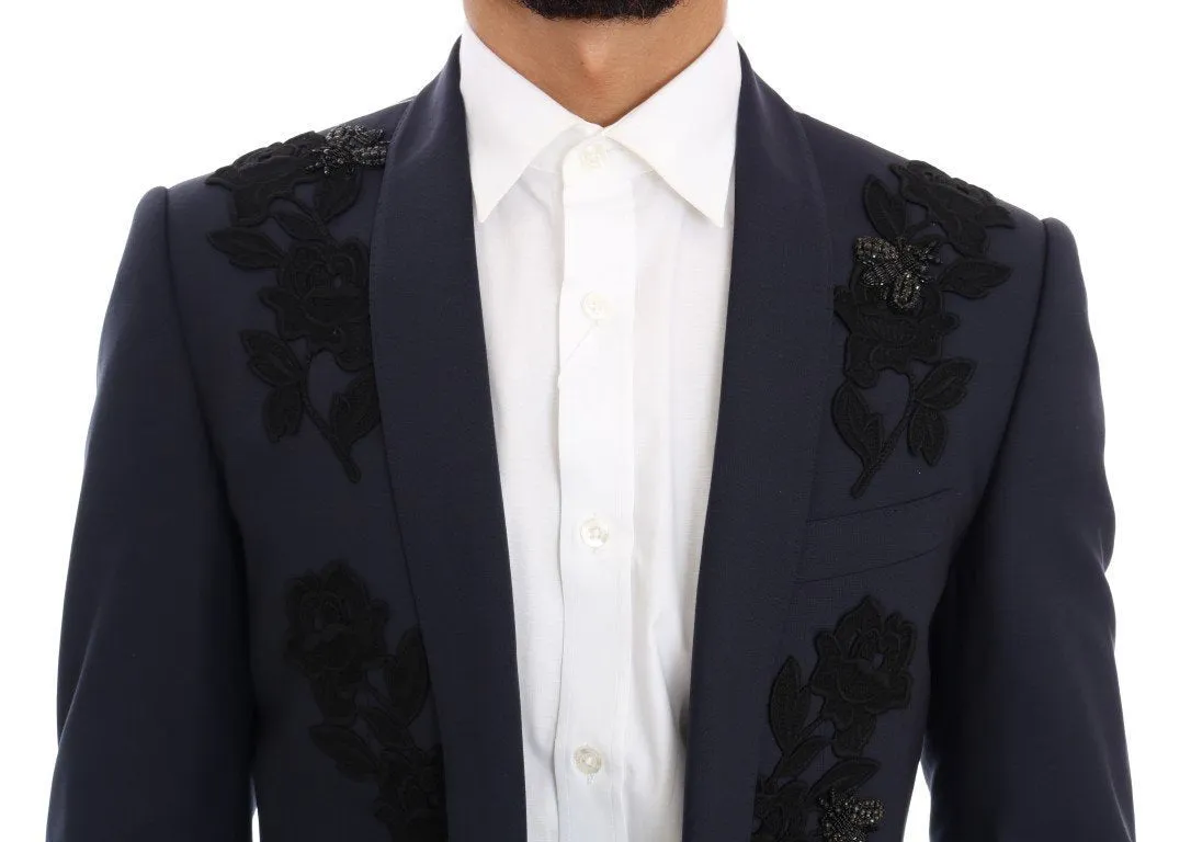 Blue Crystal Bee Roses Wool Stretch Suit