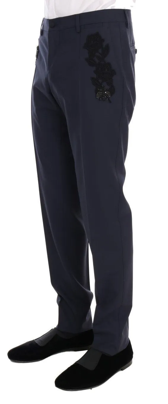 Blue Crystal Bee Roses Wool Stretch Suit