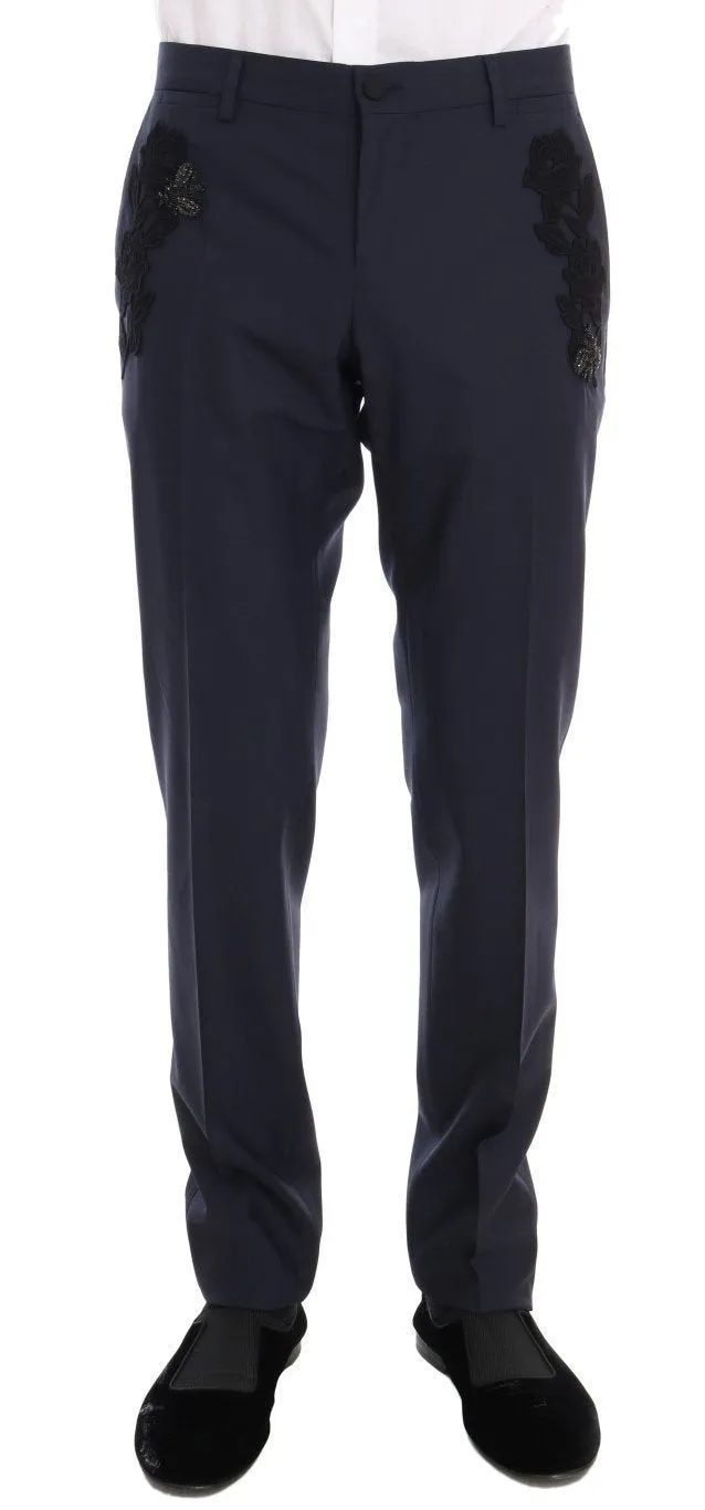 Blue Crystal Bee Roses Wool Stretch Suit