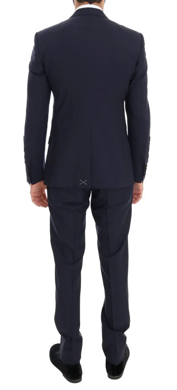 Blue Crystal Bee Roses Wool Stretch Suit