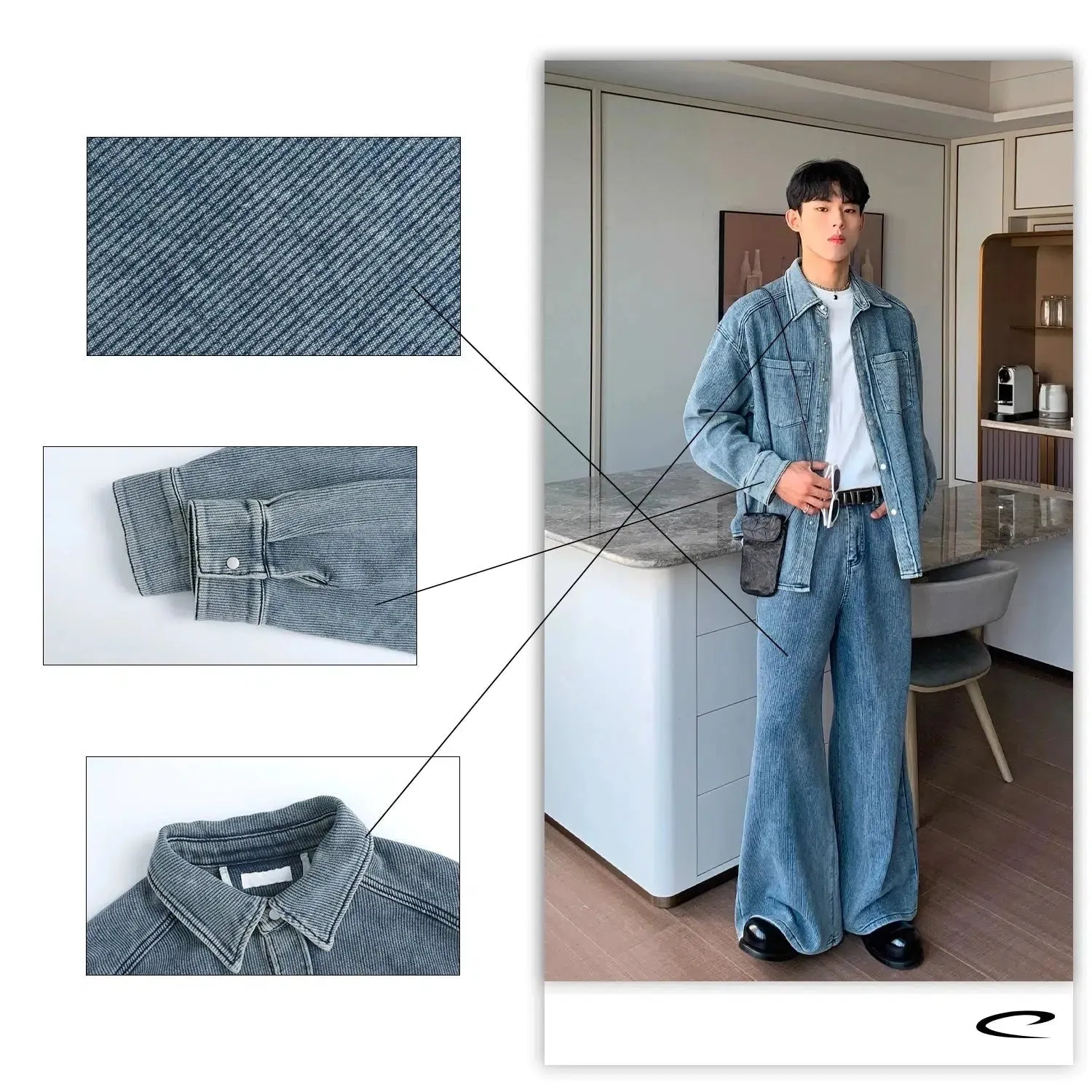 Blue Deconstructed Denim Jacket Pants Suit