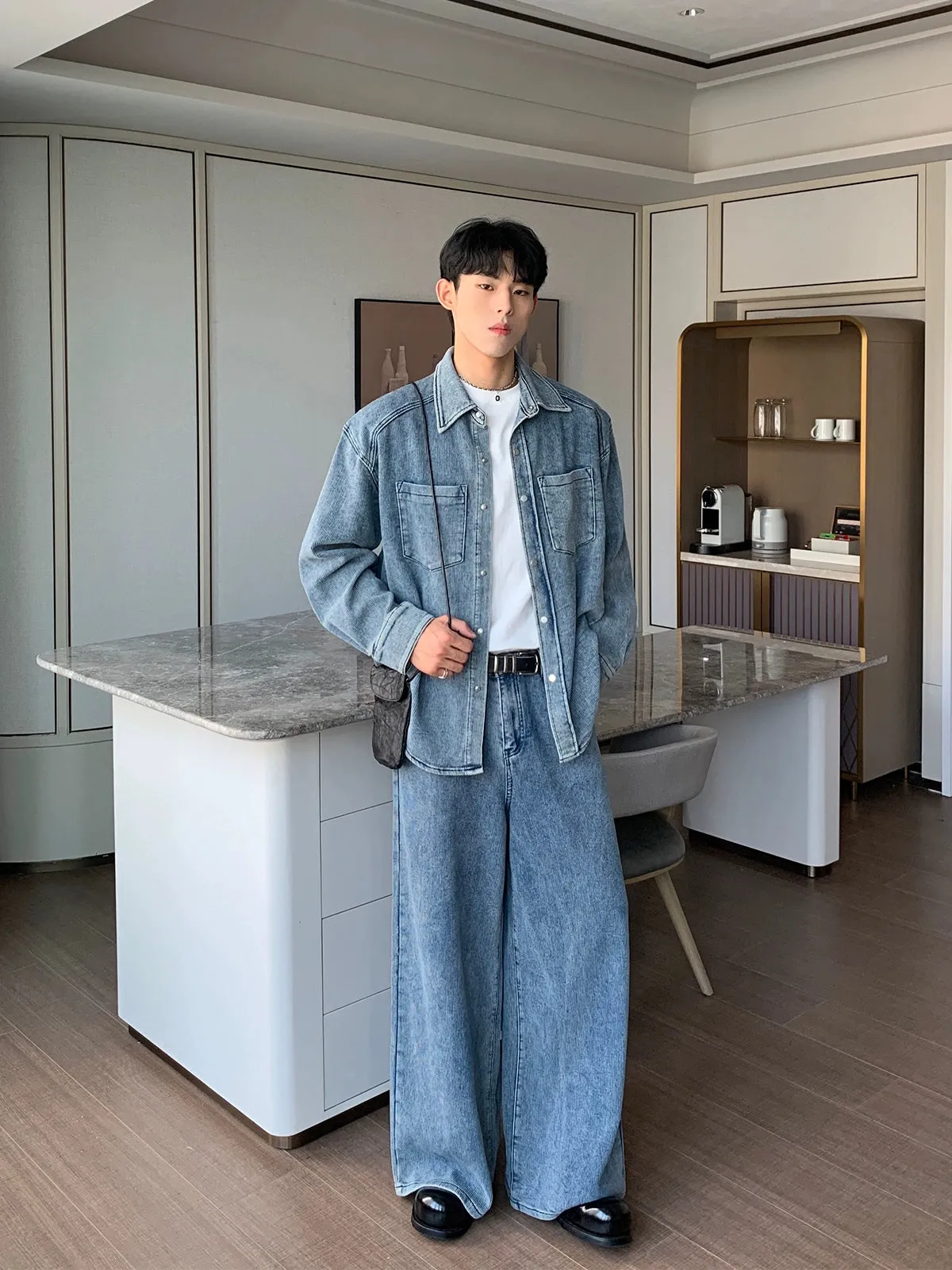 Blue Deconstructed Denim Jacket Pants Suit