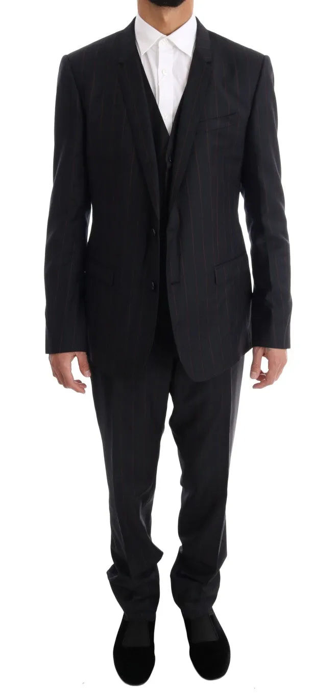 Blue Striped Single Breasted 3 Piece Suit