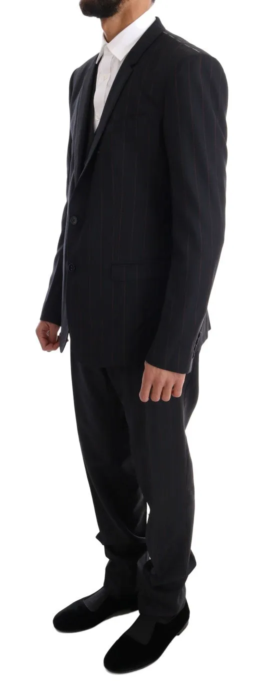 Blue Striped Single Breasted 3 Piece Suit