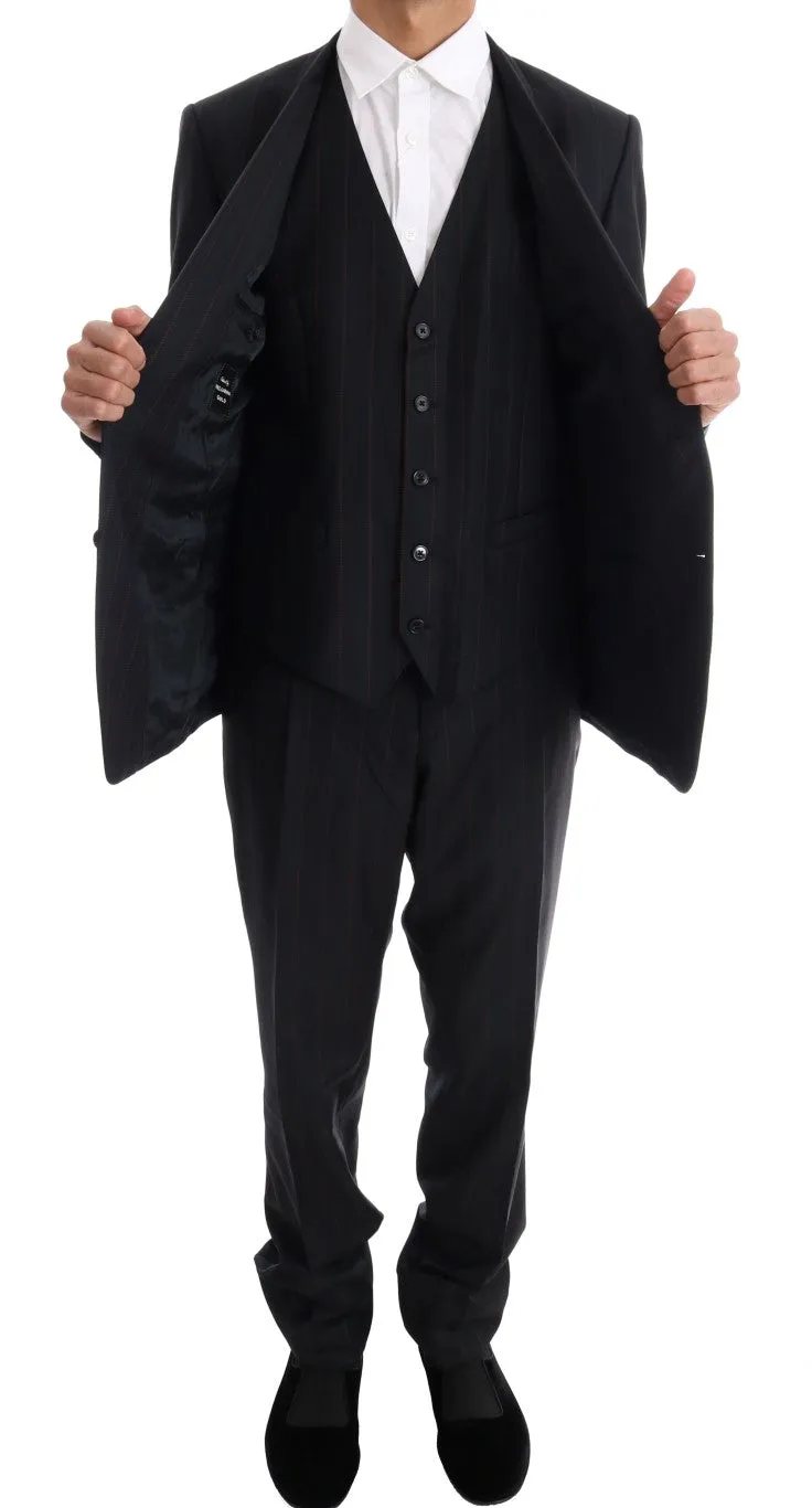 Blue Striped Single Breasted 3 Piece Suit
