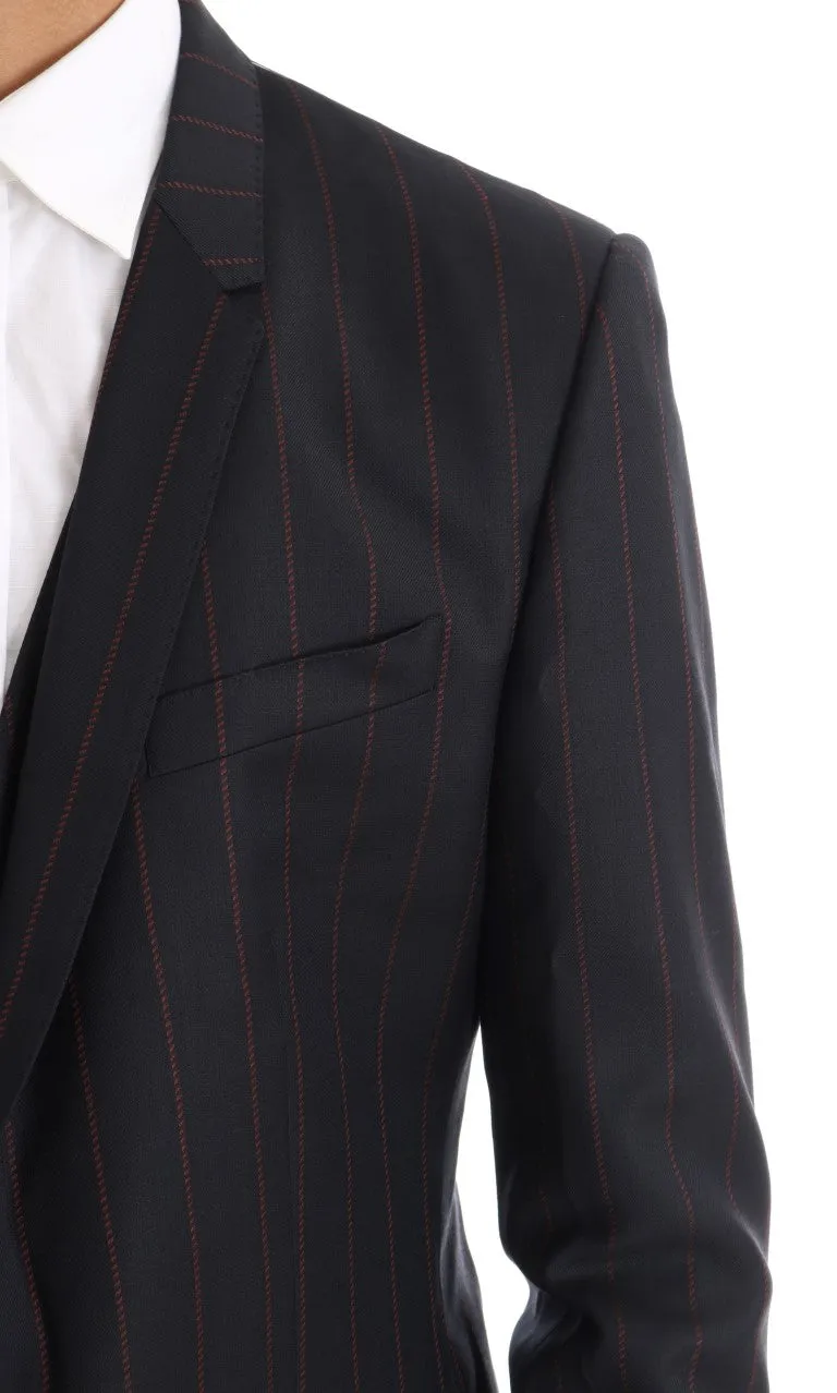 Blue Striped Single Breasted 3 Piece Suit