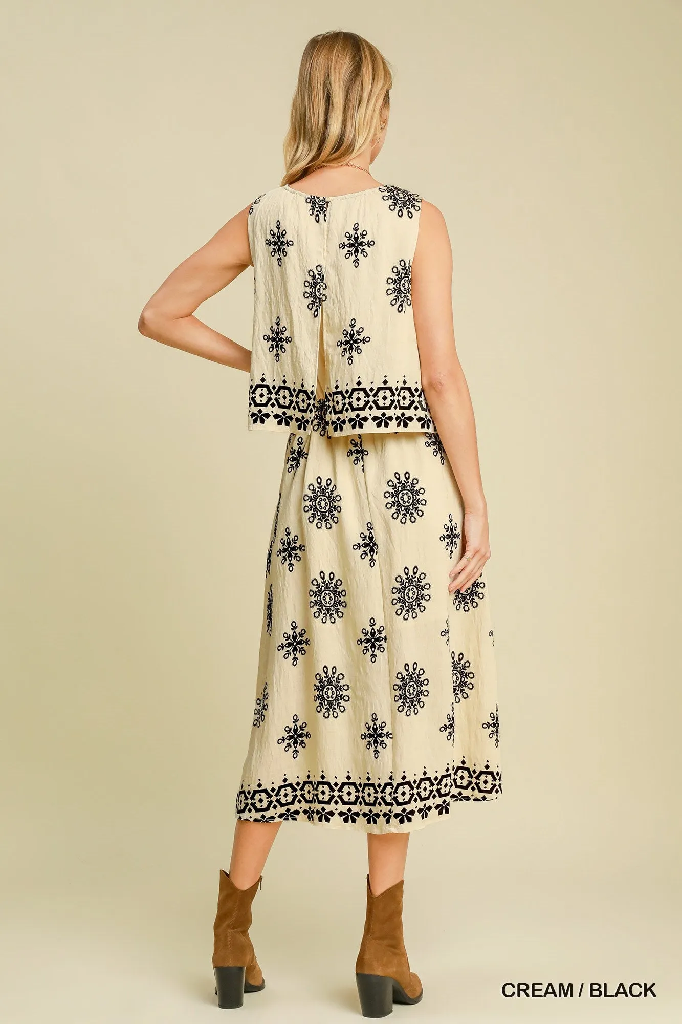 Borderprint Double Layered Midi Dress