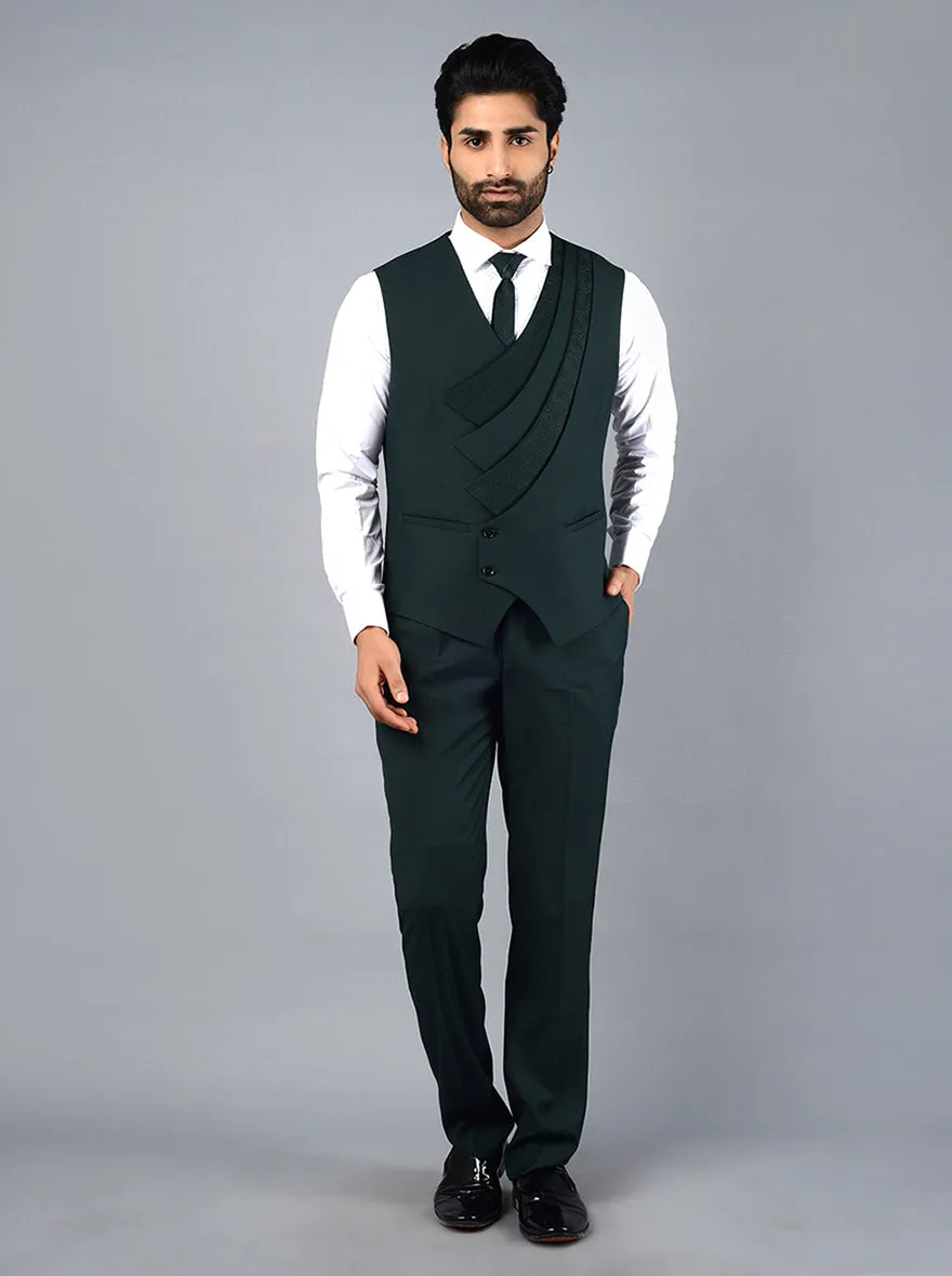 Bottle Green Self Design Regular Fit Suit | JadeBlue
