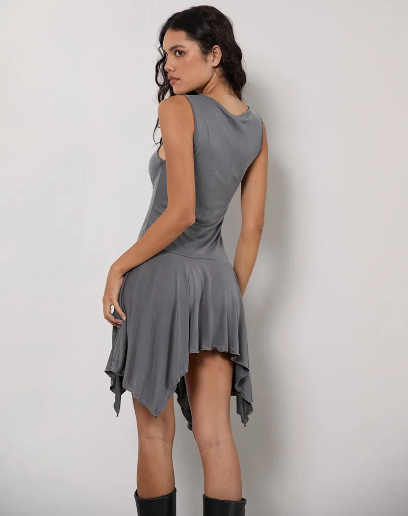 Briar Waterfall Mini Dress in Cupro Grey