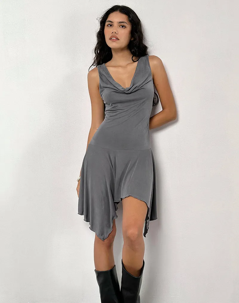 Briar Waterfall Mini Dress in Cupro Grey