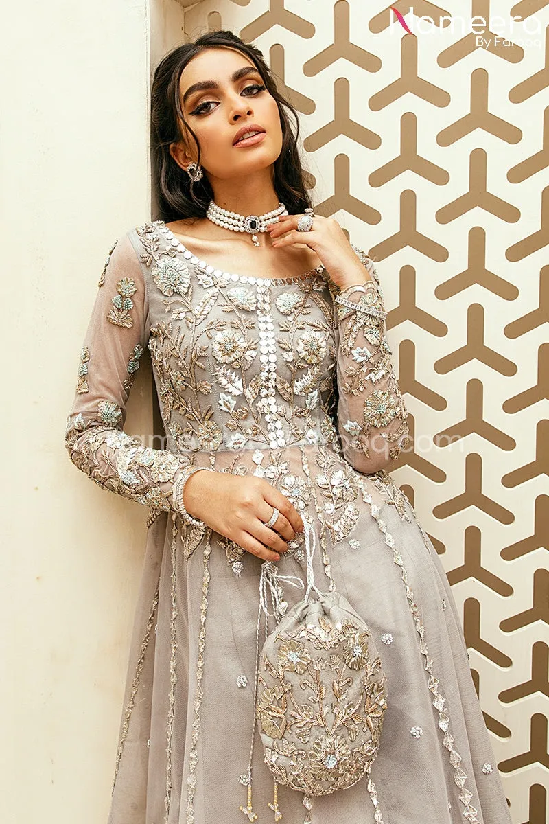 Bridal Pakistani Walima Maxi Dress in Ice Blue #BS651