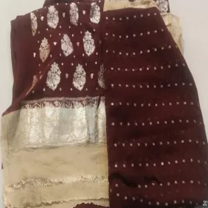 Brown and cream Banarasi Khaddi Salwar Suit
