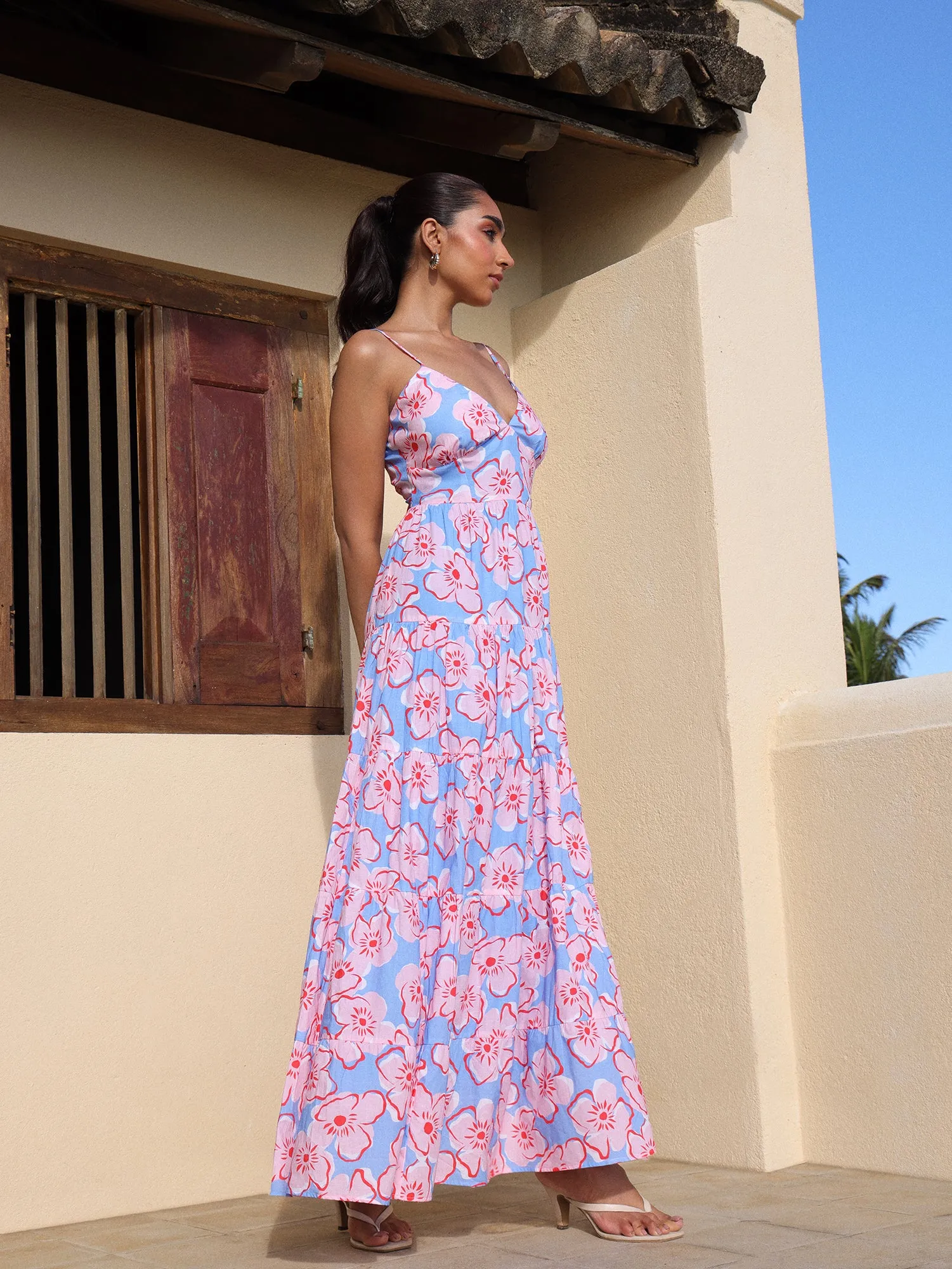 Bustier Detail Tiered Maxi Dress