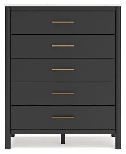 Cadmori Queen Upholstered Panel Bed with Mirrored Dresser, Chest and Nightstand