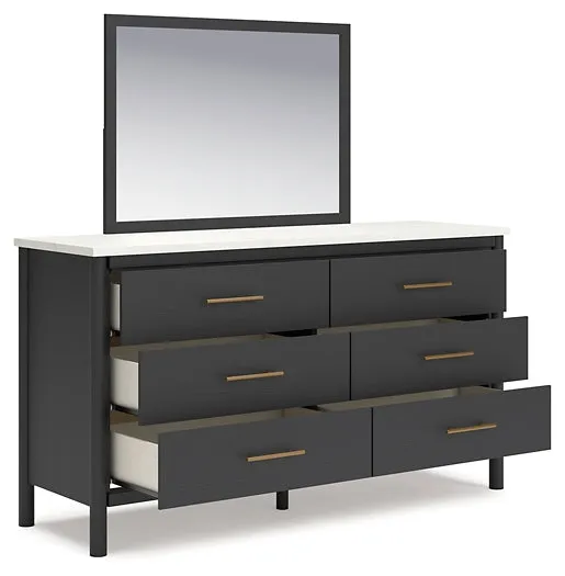 Cadmori Queen Upholstered Panel Bed with Mirrored Dresser, Chest and Nightstand