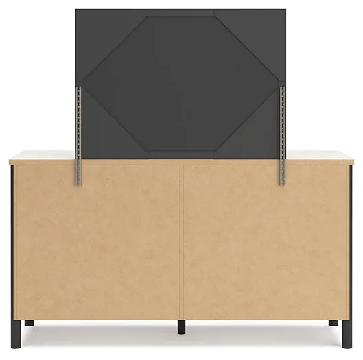 Cadmori Queen Upholstered Panel Bed with Mirrored Dresser, Chest and Nightstand