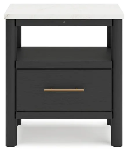 Cadmori Queen Upholstered Panel Bed with Mirrored Dresser, Chest and Nightstand