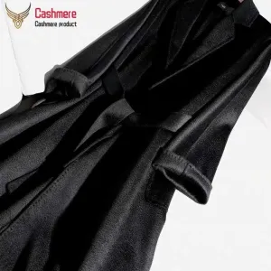 Cashmere Coat for Women – Winter Mid-Length Corrugated Design, Black & Beige
