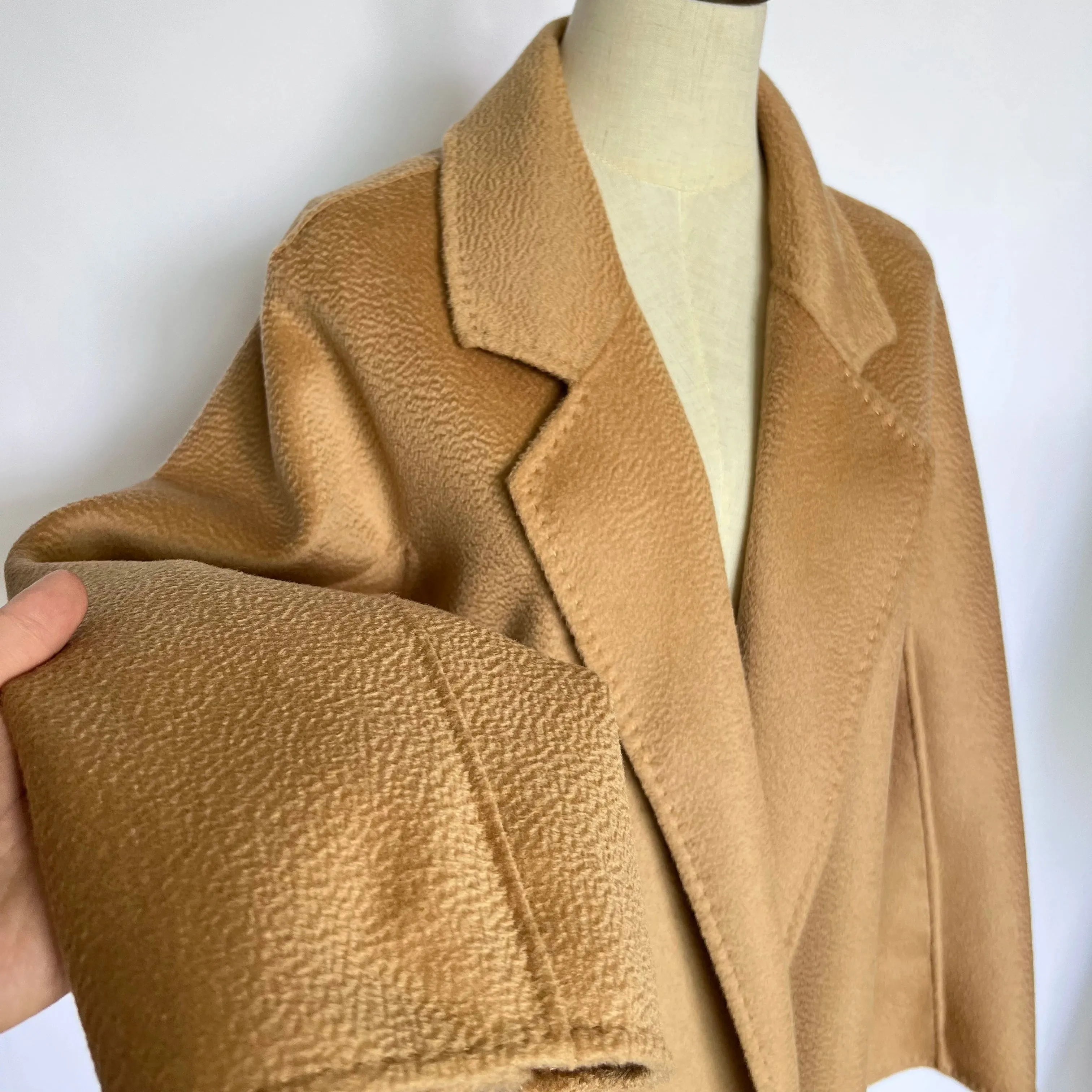 Cashmere Coat for Women – Winter Mid-Length Corrugated Design, Black & Beige