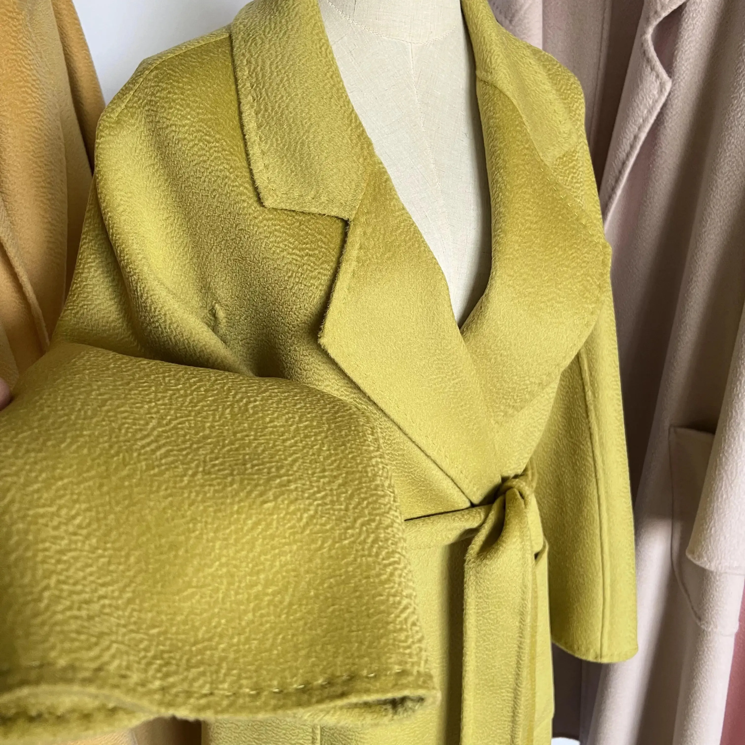Cashmere Coat for Women – Winter Mid-Length Corrugated Design, Black & Beige