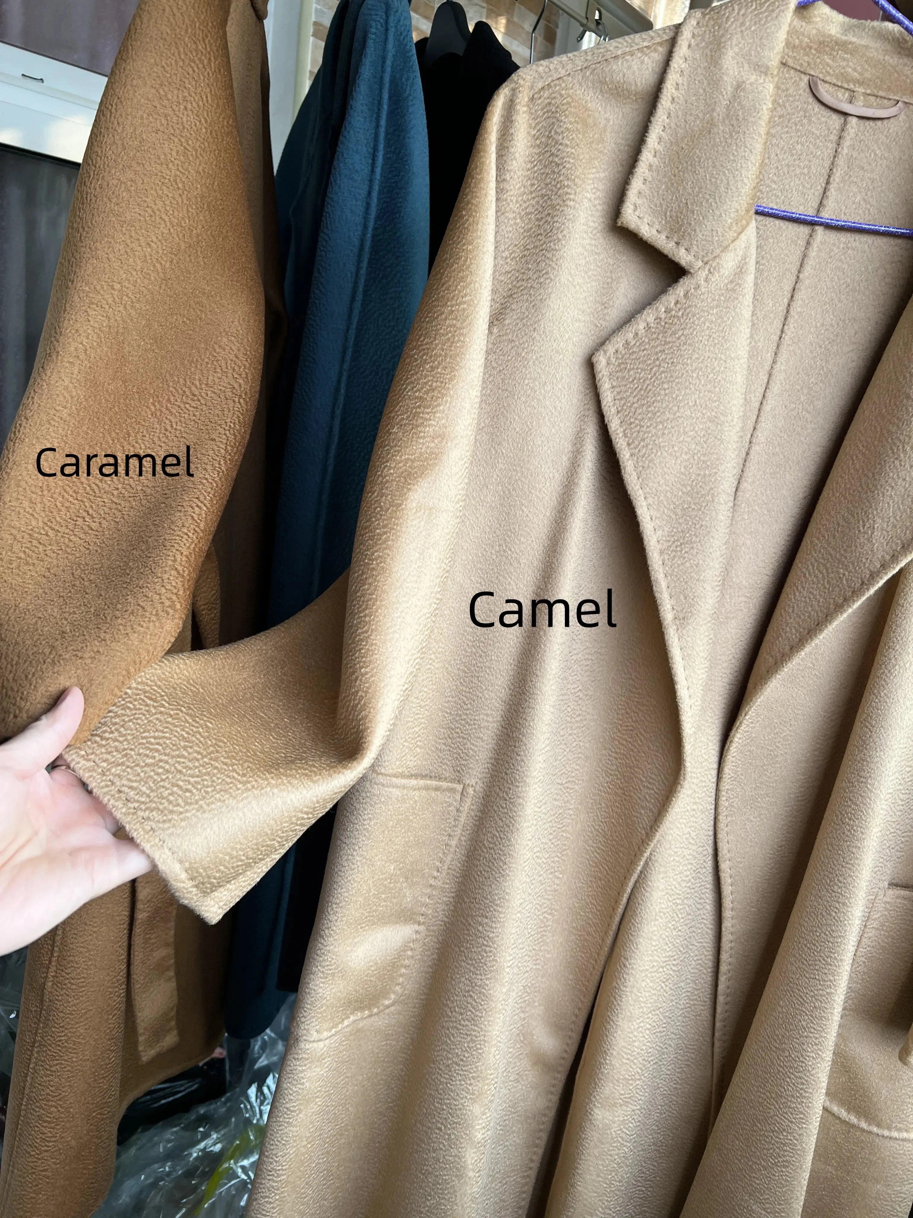 Cashmere Coat for Women – Winter Mid-Length Corrugated Design, Black & Beige