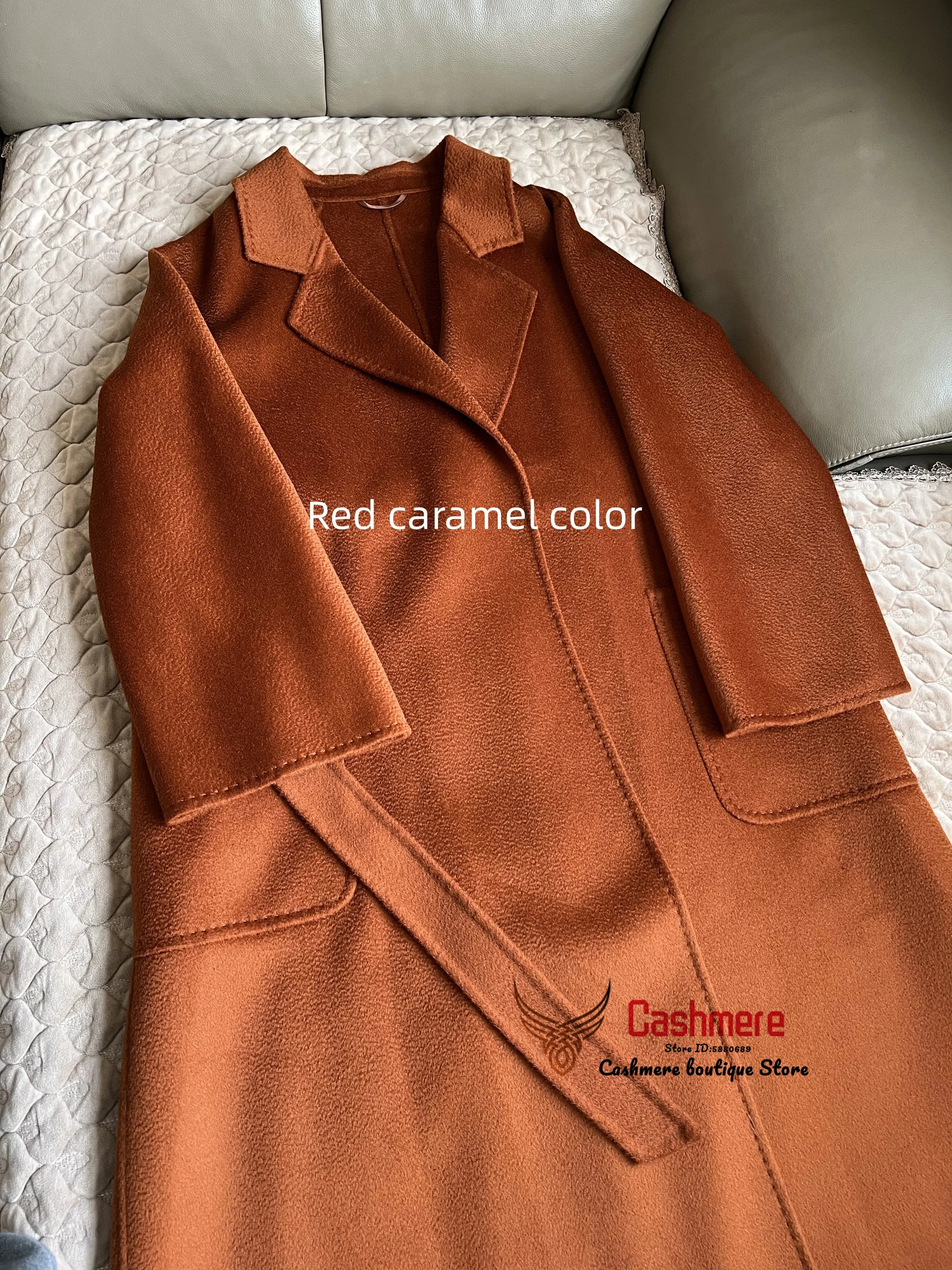 Cashmere Coat for Women – Winter Mid-Length Corrugated Design, Black & Beige