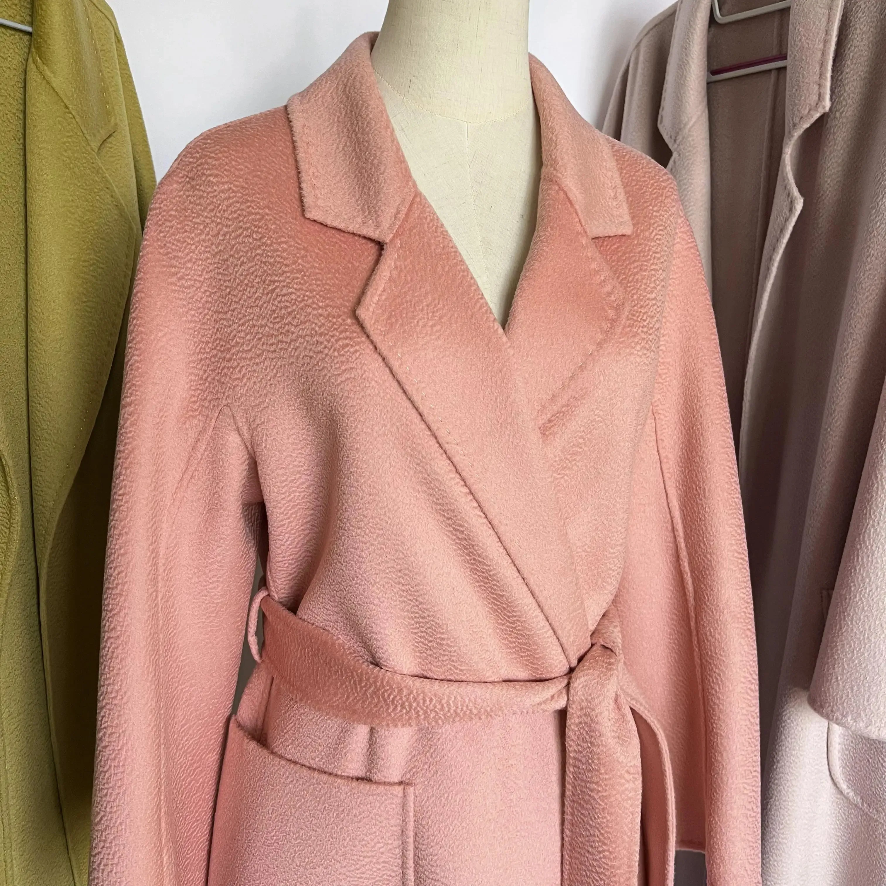 Cashmere Coat for Women – Winter Mid-Length Corrugated Design, Black & Beige