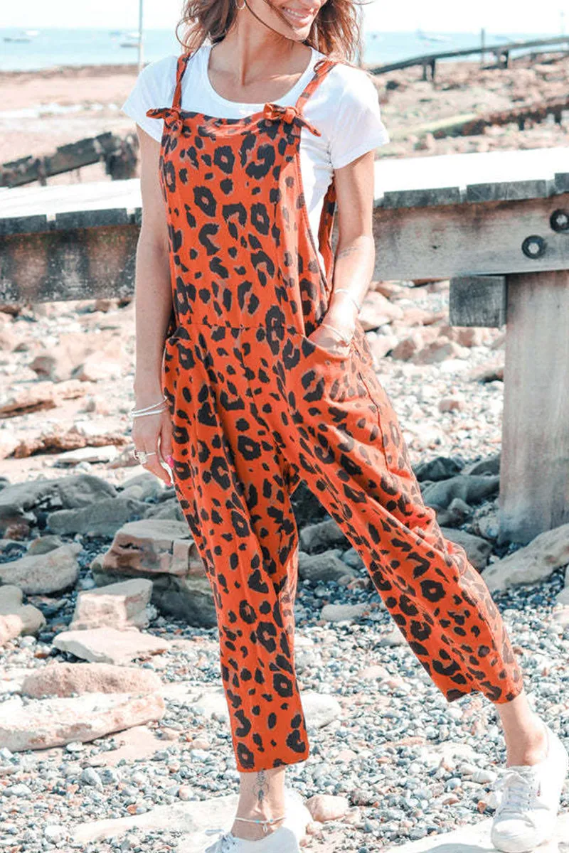 Casual College Leopard Patchwork Loose Jumpsuits(5 Colors)