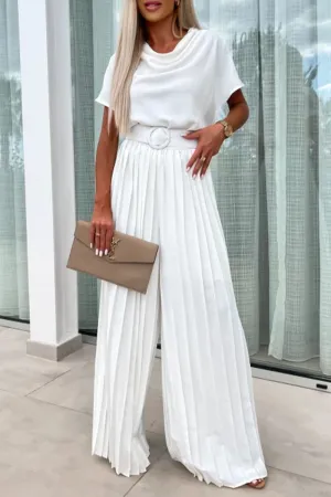 Casual Solid Color With Belt Pleated Pile Heap Collar Loose Jumpsuits(3 Colors)
