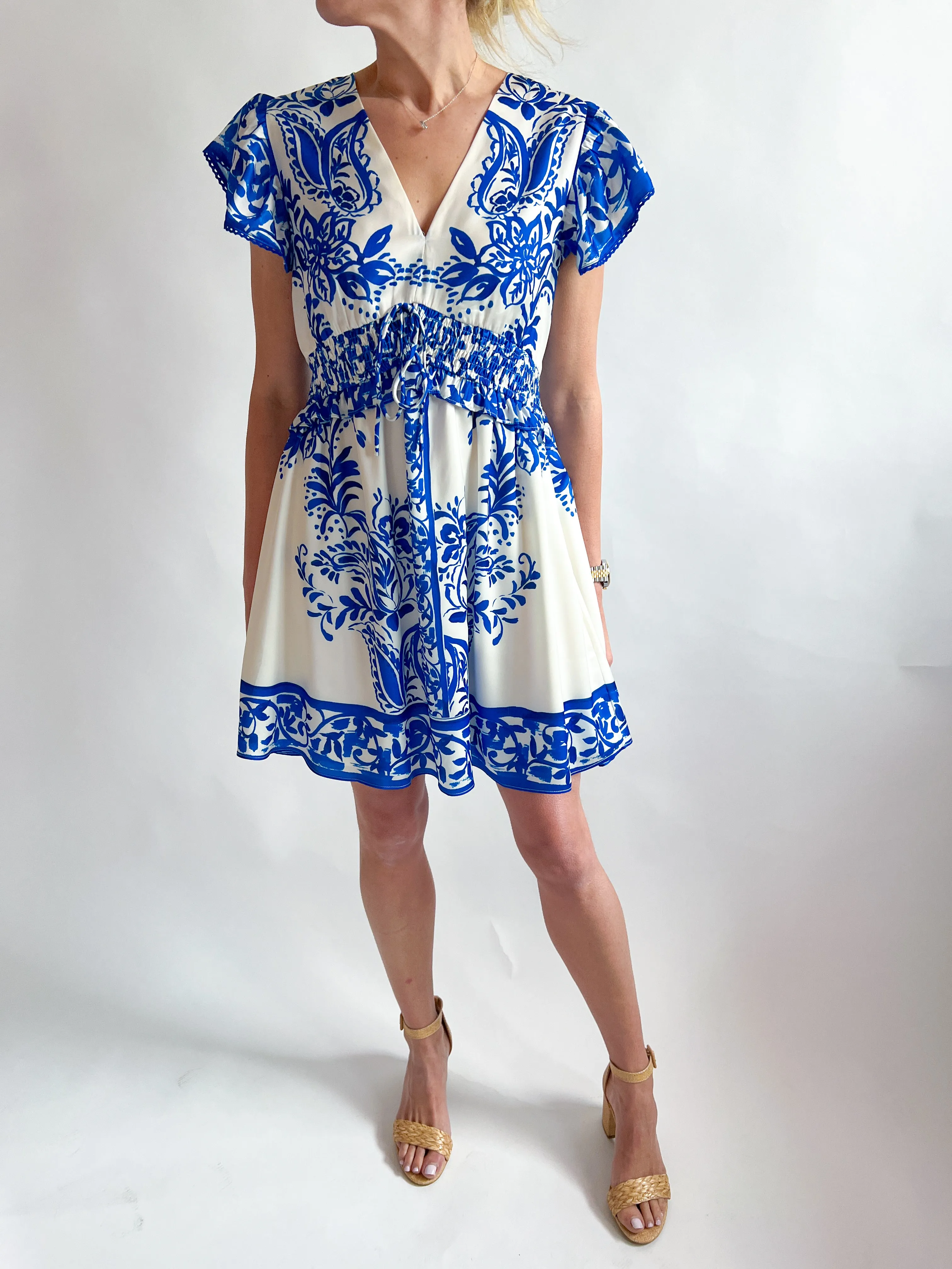 Cathy Printed Smocked Waist Mini Dress