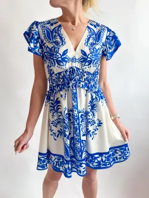 Cathy Printed Smocked Waist Mini Dress