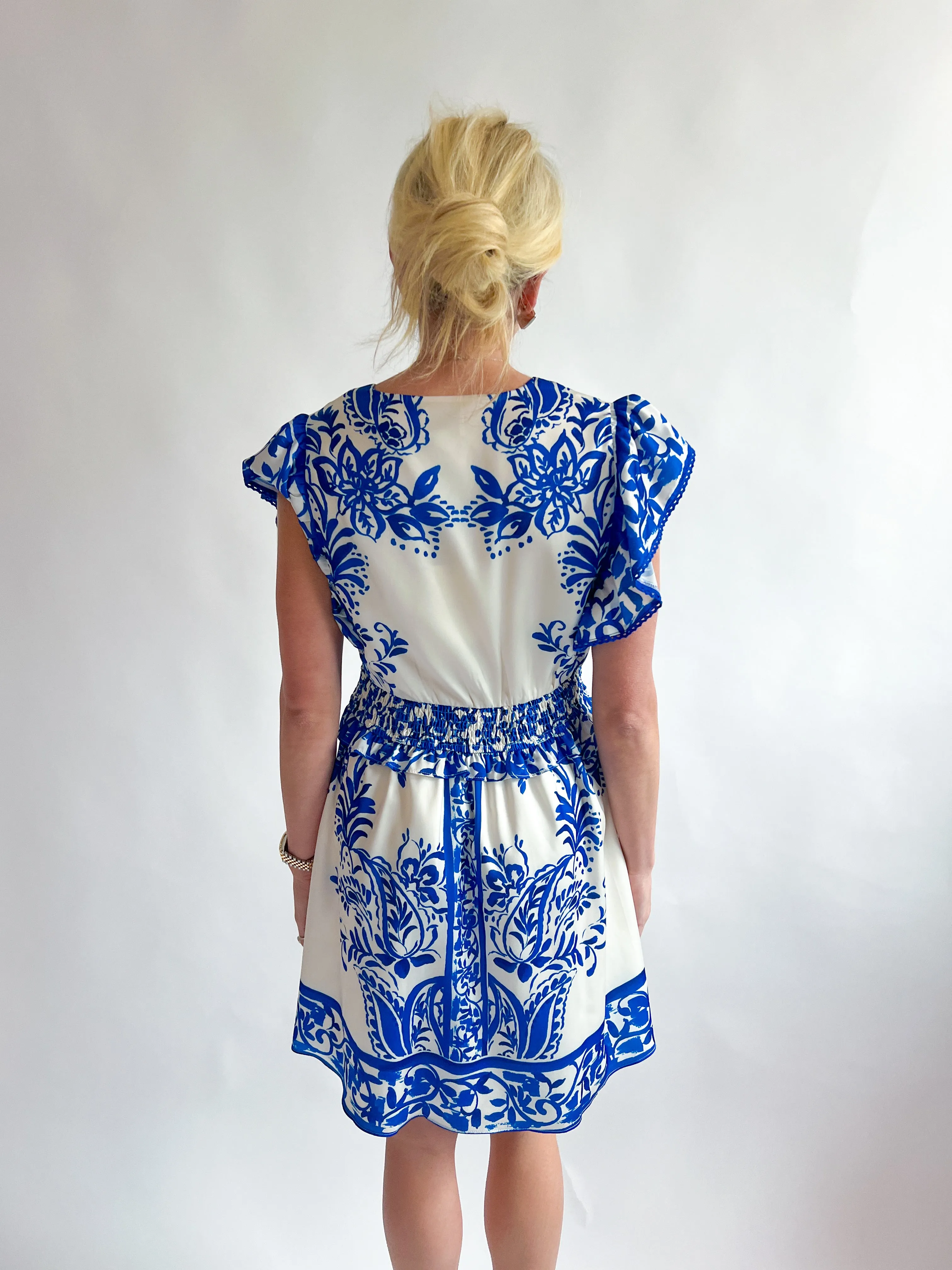 Cathy Printed Smocked Waist Mini Dress