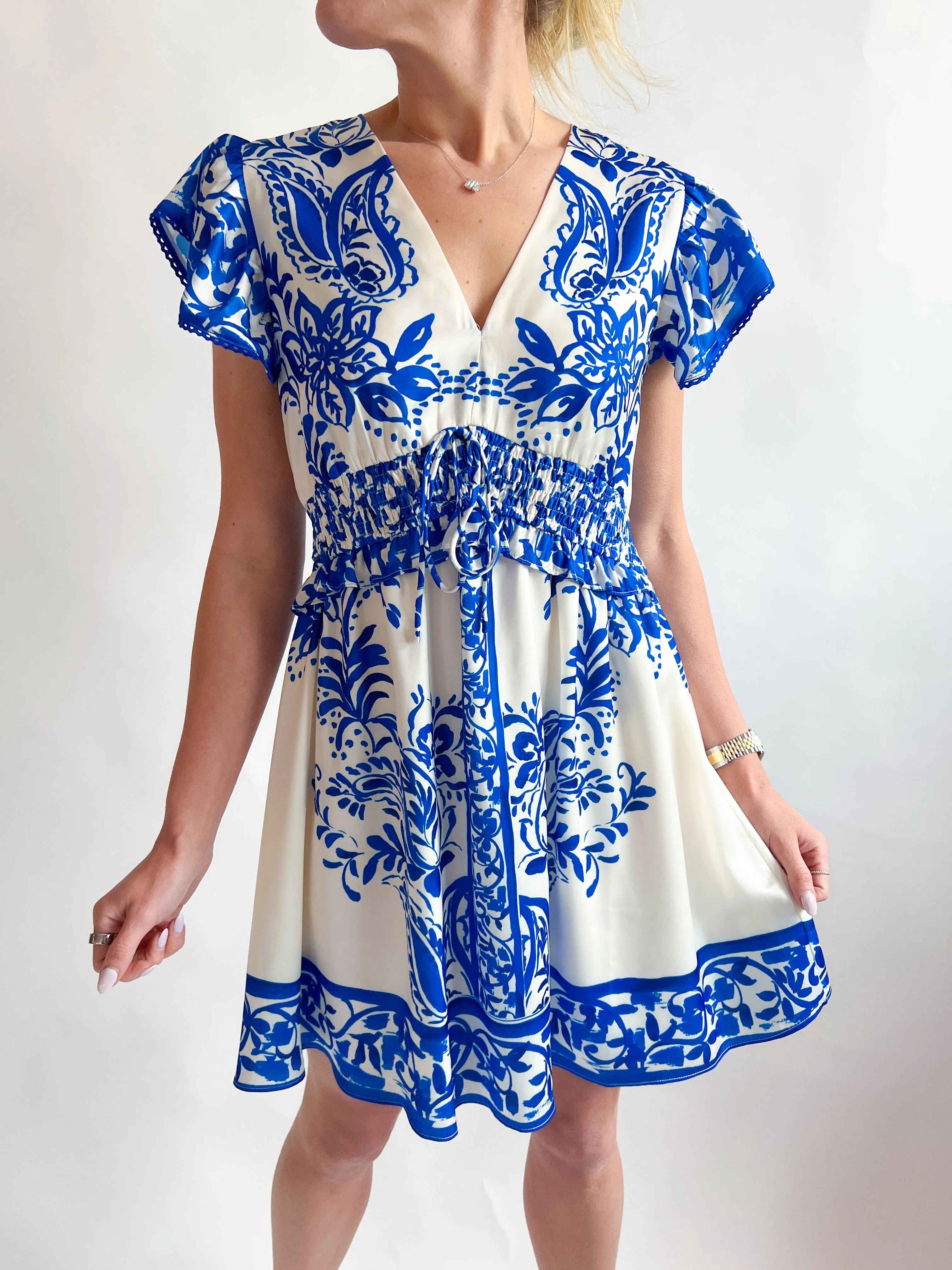 Cathy Printed Smocked Waist Mini Dress