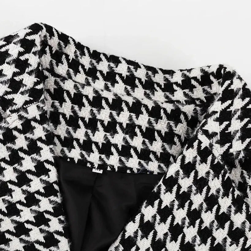 Clara Houndstooth Woolen Maxi Trench Coat