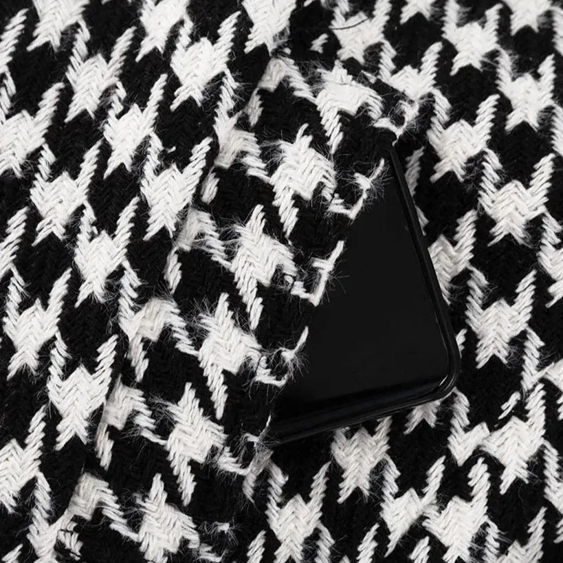 Clara Houndstooth Woolen Maxi Trench Coat