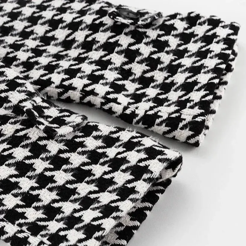 Clara Houndstooth Woolen Maxi Trench Coat