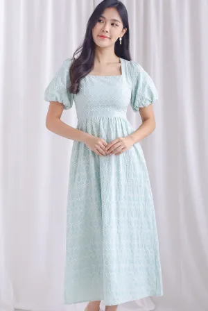 Clifford Embro Puffy Sleeve Tie Back Maxi Dress In Mint Green