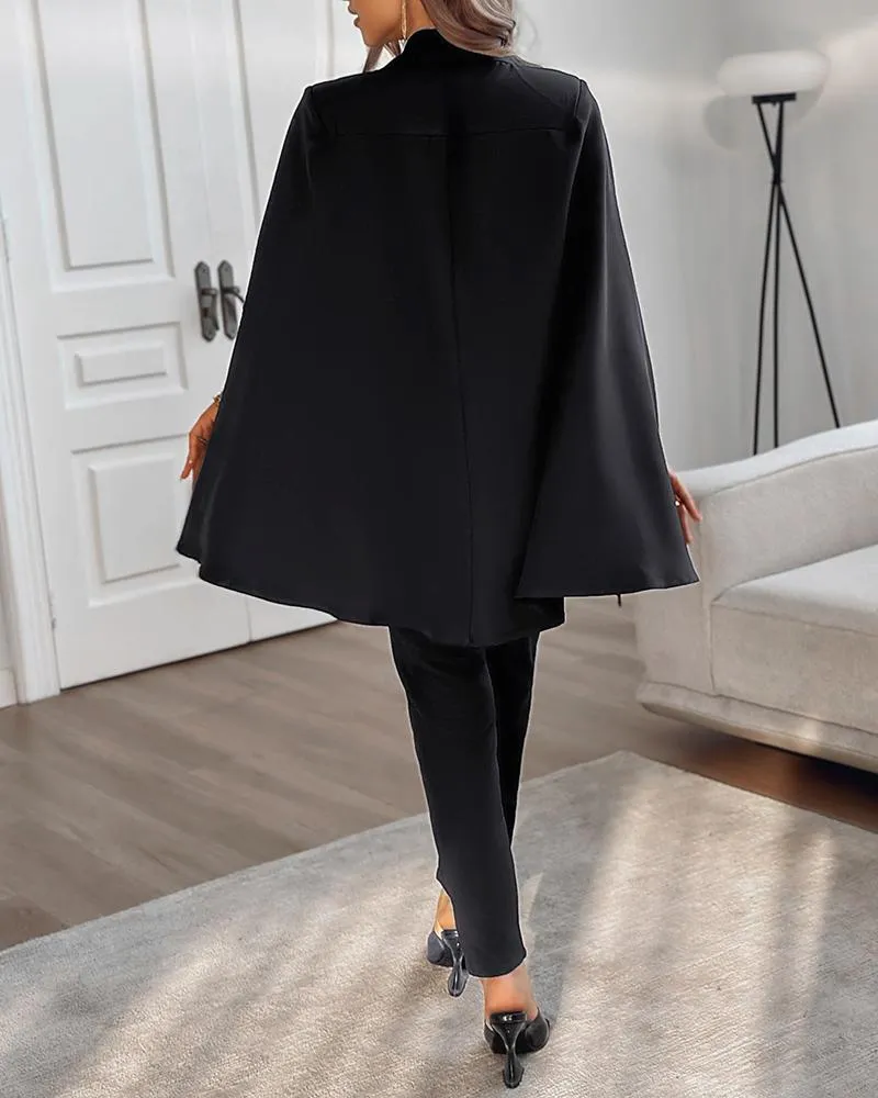 Cloak Sleeveless Buttoned Pocket Design Jumpsuit