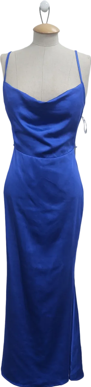 Club L Blue Satin Cowl Neck Maxi Dress With Cross Back UK 6