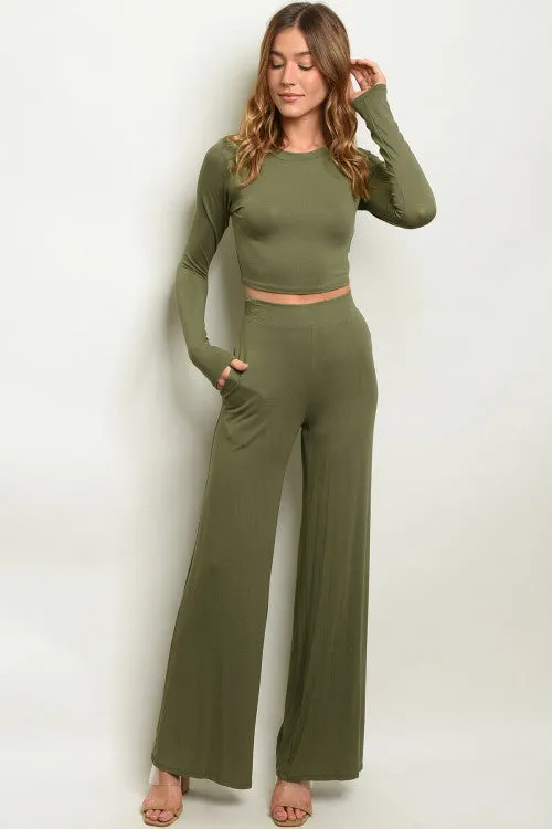 Crop Top & Pants Set | Olive