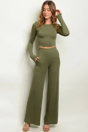 Crop Top & Pants Set | Olive