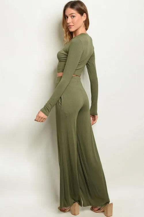 Crop Top & Pants Set | Olive