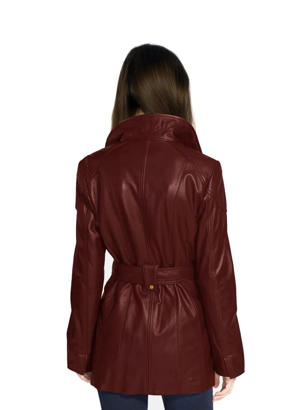 Cropped Belted Lambskin Leather Trench Coat for Women