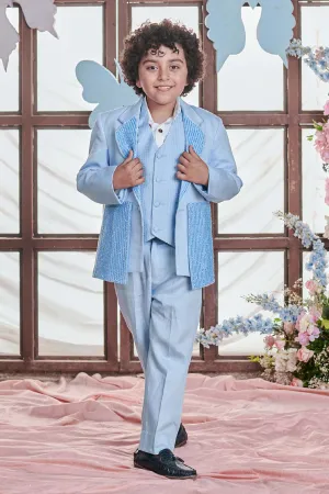 Crystal Blue Embroidered Suit