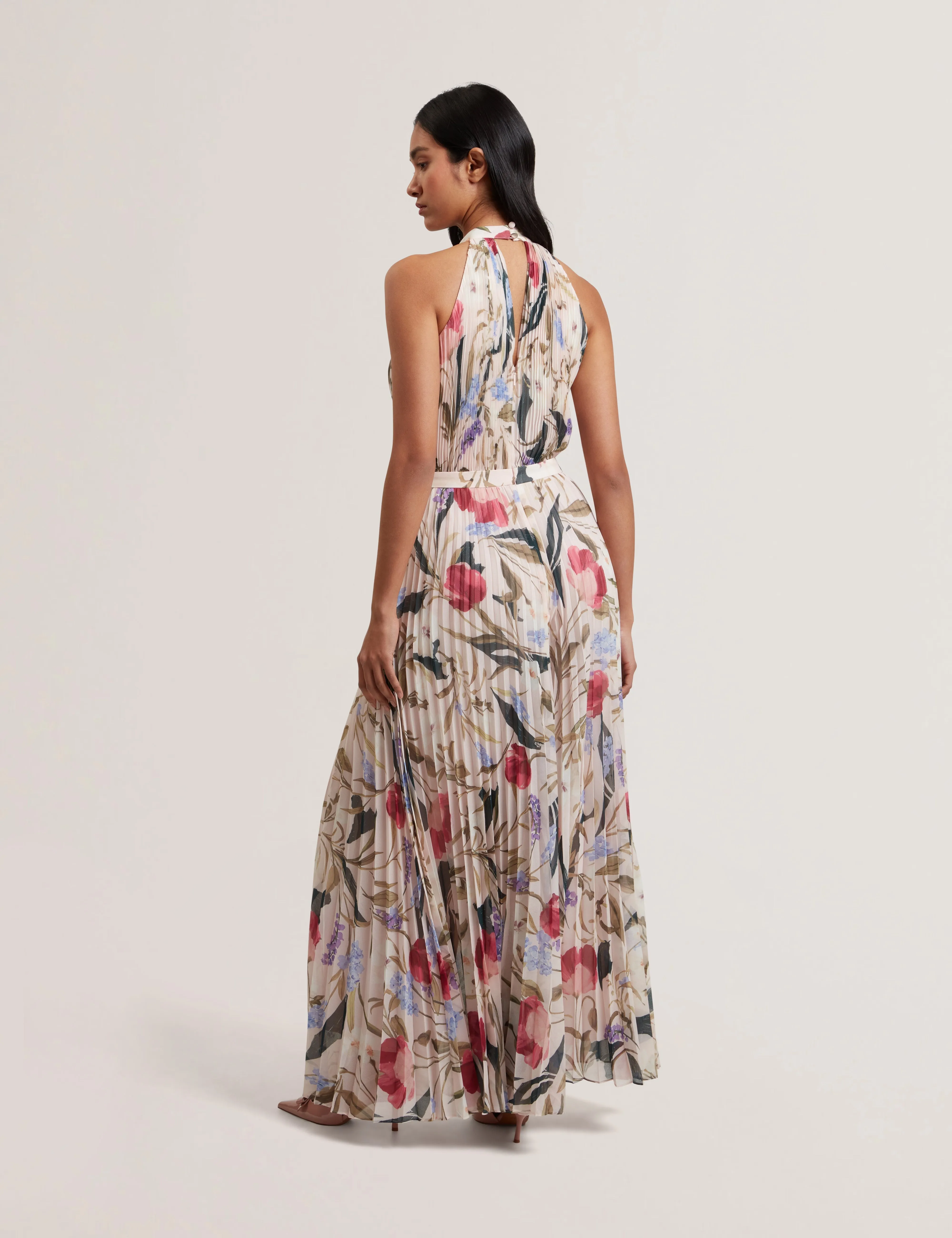 Curcloa Pleated Wide Leg Jumpsuit Pl-Pink
